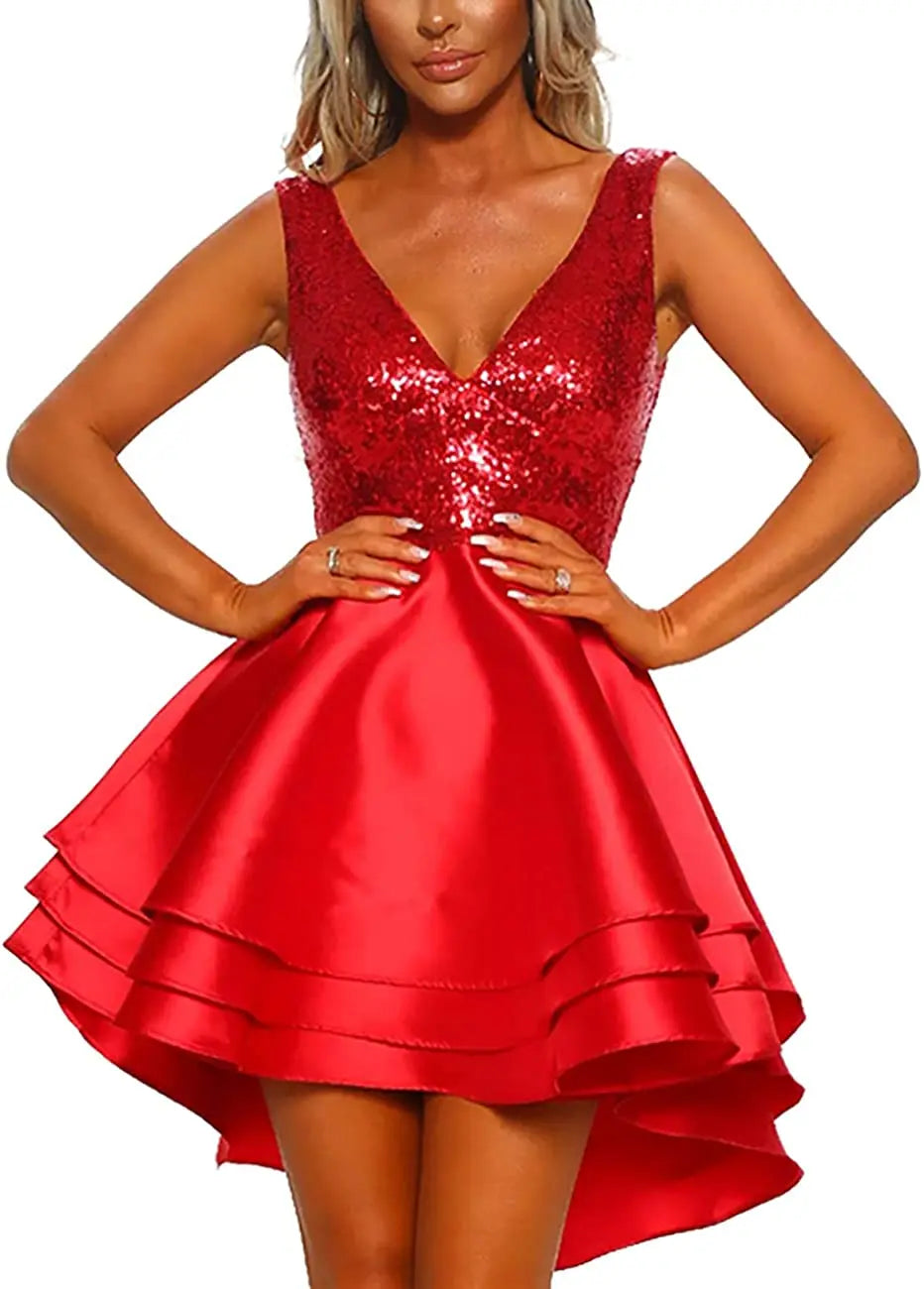 Charmingbridal Women's Sequin Short Prom Homecoming Ball Gown Glitter V Neck Skater Mini Club Cocktail Party Swing Dress Charmingbridal Women's Sequin Short Prom Homecoming Ball Gown Glitter V Neck Skater Mini Club Cocktail Party Swing Dress